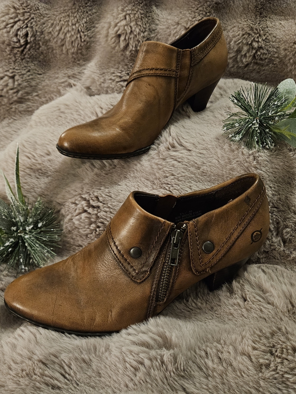 Børn Brown Leather Ankle Bootie Boots Round Toe Zip Closure Women's US 8.5 - Picture 2 of 9